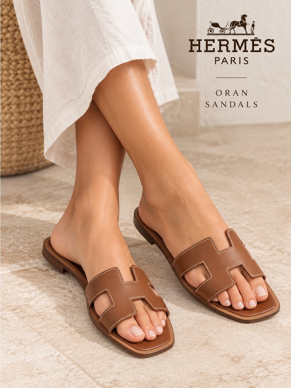 Hermès Oran Sandals Gold Brown Leather Size 36 Box & Dust Bags